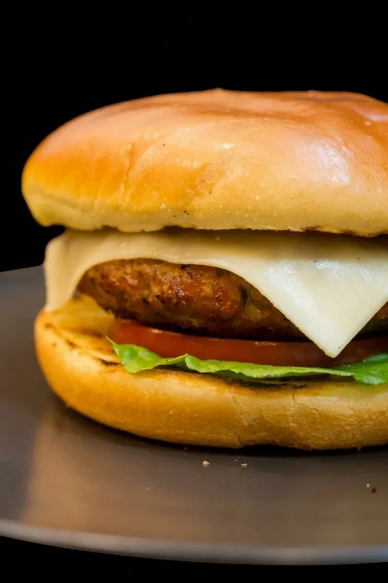 Burger με λιωμένο τυρί, ντομάτα και μαρούλι σε ψημένο ψωμάκι